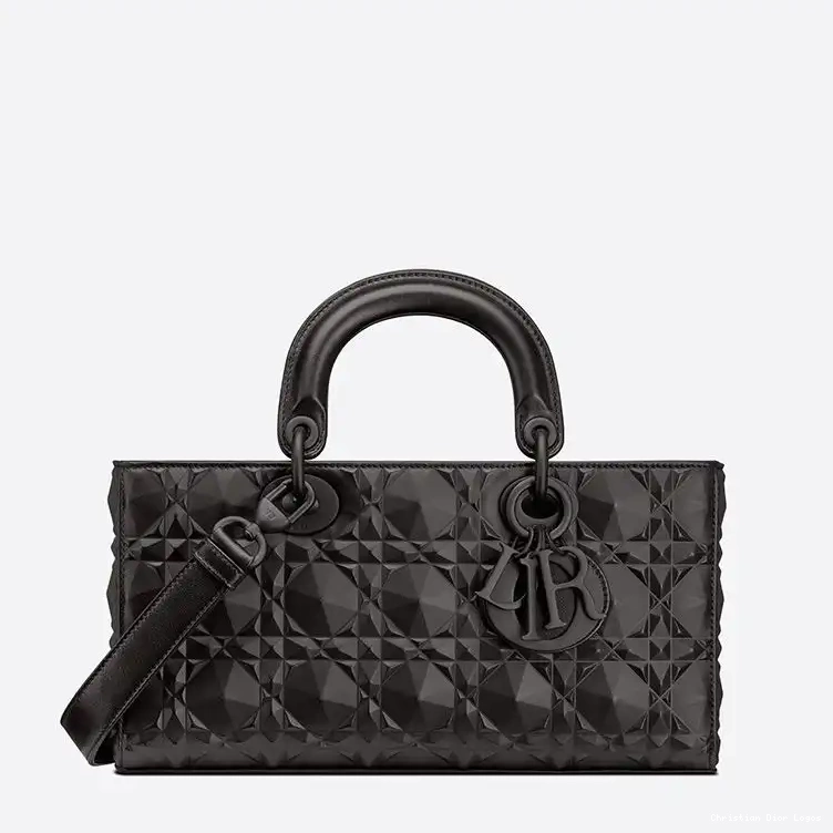 Diamond with Calfskin Motif Black Bag Lady Medium D-Joy Cannage Ultramatte 0504 Luxury